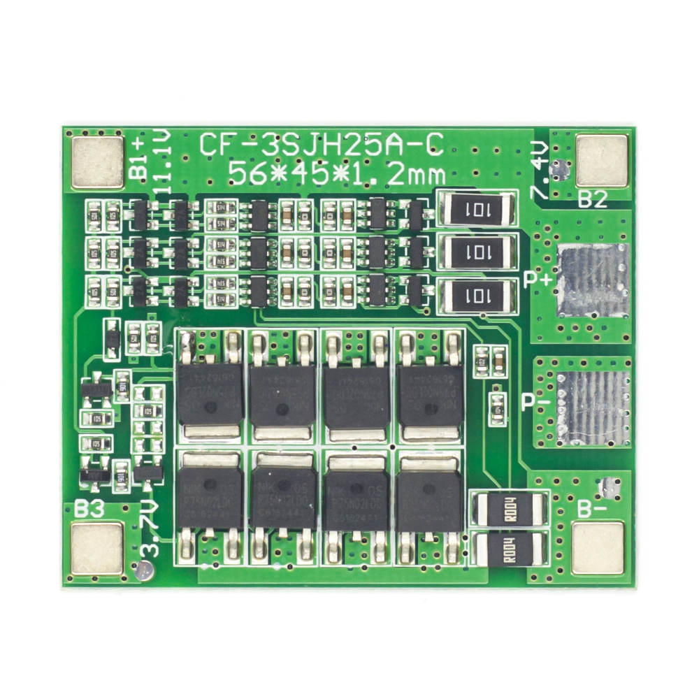 Плата защиты (BMS) для 3 аккумуляторов 18650 с защитой от перезаряда и переразряда, 12в 25A